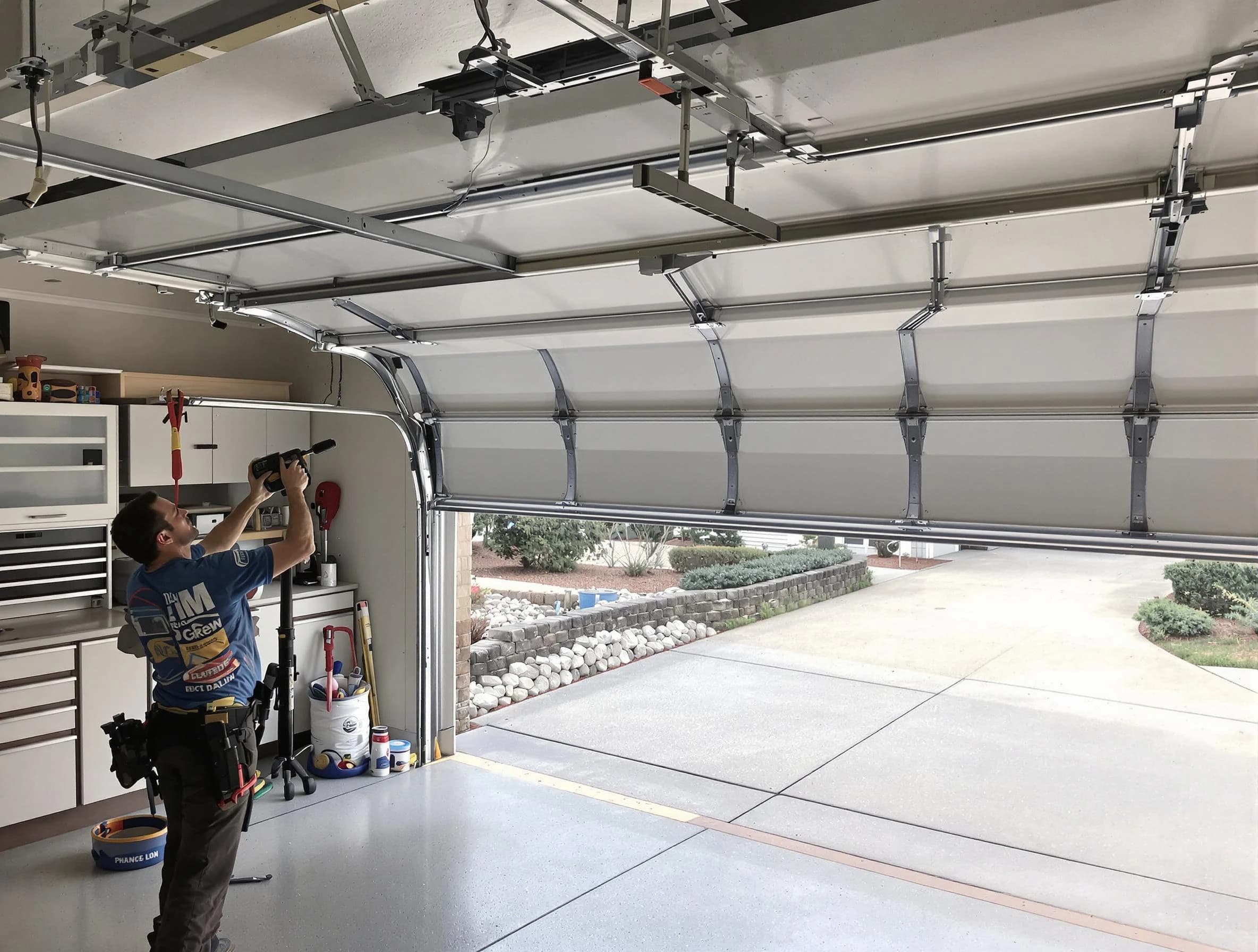 Garage door track repair service by Cranston Garage Door Repair in Cranston