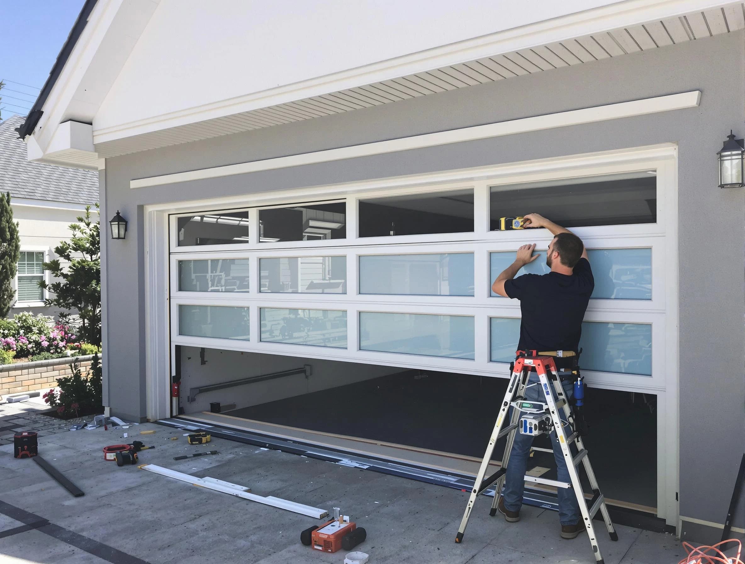 Cranston Garage Door Repair team performing garage door replacement in Cranston