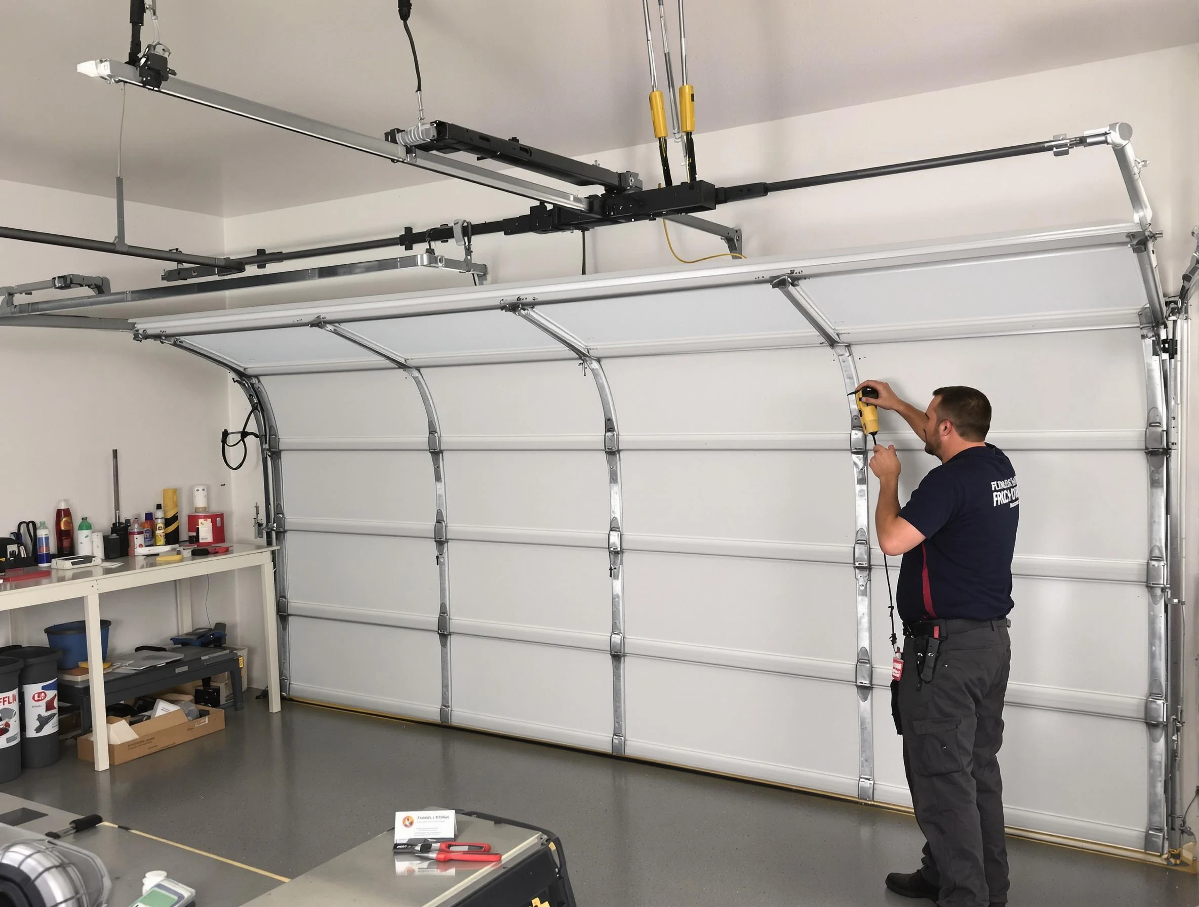 Cranston Garage Door Repair certified technician performing overhead door system repair in Cranston