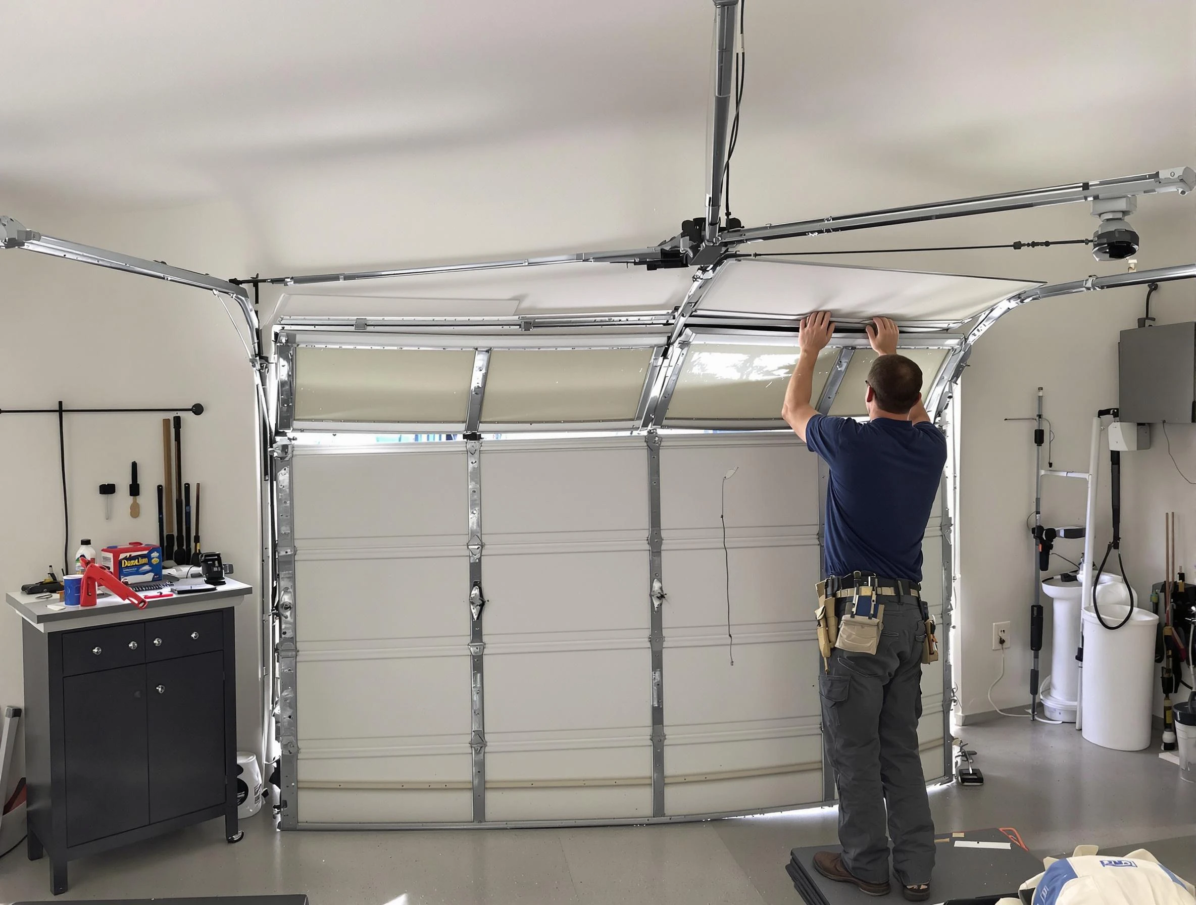 Cranston Garage Door Repair specialist performing precise section replacement on Cranston garage door