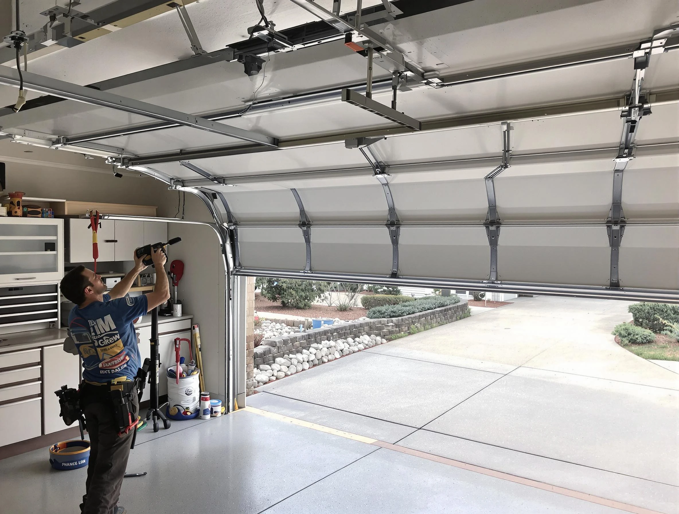 Garage door track repair service by Cranston Garage Door Repair in Cranston